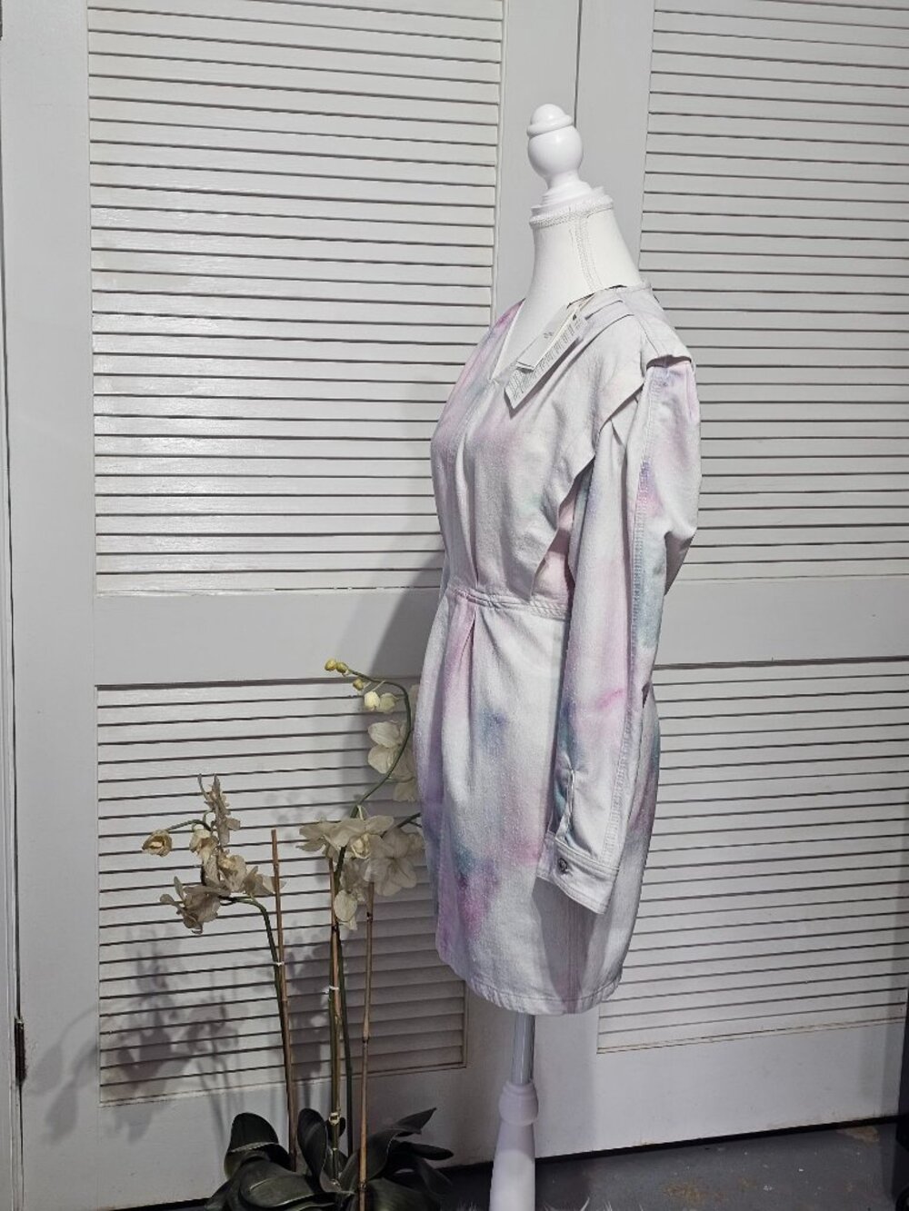 NWT Isabel Marant Étoile Robe Lacanau Women's Tie-Dye Denim Mini Dress Sz 8 3638 - Picture 4 of 15